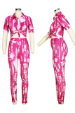 Colour Sexy Patchwork Tie-dye Turndown Collar Long Sleeve Two Pieces