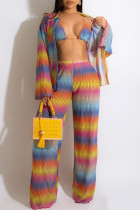 Colour Sexy Print Patchwork Turndown Collar Long Sleeve Three Pieces