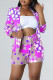 Purple Fashion Casual Print Patchwork Turn-back Collar Long Sleeve Two Pieces