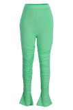 Pink Fashion Casual Solid Fold Regular High Waist Trousers