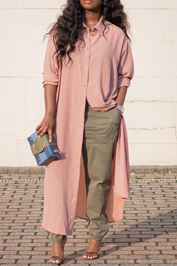 Pink Casual Solid Patchwork Turndown Collar Outerwear