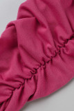 Pink Fashion Casual Solid Fold Regular High Waist Trousers