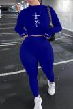 Coffee Casual Sportswear Print Embroidered Patchwork O Neck Long Sleeve Two Pieces