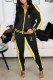 Black Yellow Fashion Casual Print Patchwork Letter Zipper Collar Long Sleeve Two Pieces