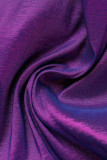 Purple Elegant Solid Patchwork Asymmetrical Square Collar Tops