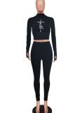 Pink Casual Sportswear Print Embroidered Patchwork O Neck Long Sleeve Two Pieces