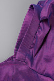 Purple Elegant Solid Patchwork Asymmetrical Square Collar Tops