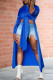 Blue Sexy Solid Patchwork Buckle Slit Turndown Collar Tops