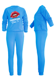 Red Bean Powder Fashion Lips Printed Patchwork O Neck Long Sleeve Two Pieces