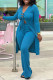 Blue Sexy Solid Bandage Patchwork V Neck Long Sleeve Two Pieces