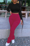 Pink Fashion Casual Solid Fold Regular High Waist Trousers