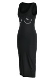Pink Sexy Casual Print Basic U Neck Vest Dress
