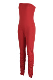 Red Sexy Casual Solid Backless Strapless Skinny Jumpsuits