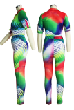 Colour Sexy Patchwork Tie-dye Turndown Collar Long Sleeve Two Pieces