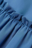 Blue Fashion Sexy Patchwork Backless Contrast Sleeveless Two Pieces