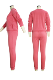 Red Bean Powder Casual Print Patchwork O Neck Long Sleeve Two Pieces
