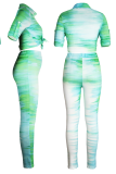 Colour Sexy Patchwork Tie-dye Turndown Collar Long Sleeve Two Pieces
