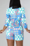 Green Fashion Casual Print Patchwork Turn-back Collar Long Sleeve Two Pieces