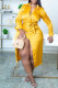 Lemon Yellow Sexy Solid Patchwork Slit Turndown Collar Straight Dresses
