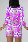 Green Fashion Casual Print Patchwork Turn-back Collar Long Sleeve Two Pieces