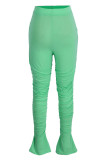 Pink Fashion Casual Solid Fold Regular High Waist Trousers