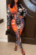 Black Casual Print Patchwork Buckle Turndown Collar Long Sleeve Two Pieces