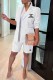 White Fashion Elegant Print Letter Turn-back Collar Long Sleeve Two Pieces