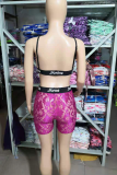 Red Sexy Print Mesh Spaghetti Strap Sleeveless Two Pieces
