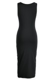 Pink Sexy Casual Print Basic U Neck Vest Dress