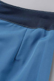 Blue Fashion Sexy Patchwork Backless Contrast Sleeveless Two Pieces