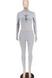 Pink Casual Sportswear Print Embroidered Patchwork O Neck Long Sleeve Two Pieces