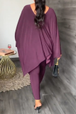 Purple Fashion Print Patchwork V Neck Long Sleeve Two Pieces
