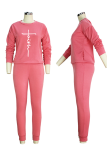 Red Bean Powder Casual Print Patchwork O Neck Long Sleeve Two Pieces