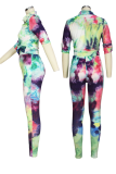 Colour Sexy Patchwork Tie-dye Turndown Collar Long Sleeve Two Pieces