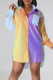 Yellow Casual Striped Print Patchwork Buckle Turndown Collar Shirt Dress Dresses