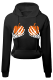 Black Fashion Print Patchwork Hooded Collar Tops