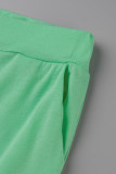 Pink Fashion Casual Solid Fold Regular High Waist Trousers