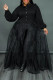 Black Fashion Casual Solid Patchwork Buckle Turndown Collar Plus Size Dresses