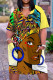 Yellow Fashion Casual Print Patchwork V Neck Short Sleeve Dress