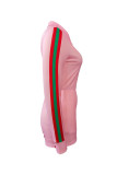 Pink Fashion Casual Letter Print Patchwork Zipper Collar Regular Romper