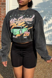 Grey Street Print O Neck Tops