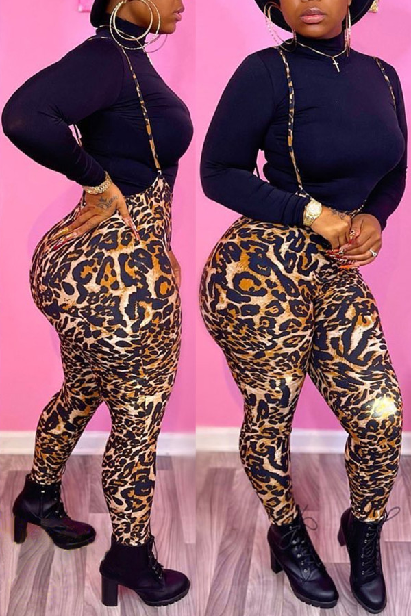 Leopard Print Sexy Animal Print Print Long Sleeve Two Pieces