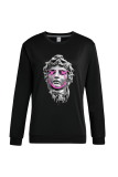 Black Fashion Street Print Patchwork O Neck Tops