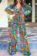 Multicolor Fashion Casual Print Bandage Patchwork V Neck Regular Jumpsuits