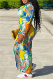 Pink Fashion Casual Print Patchwork Turndown Collar Long Sleeve Dresses