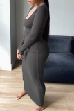 Grey Sexy Solid Patchwork U Neck Pencil Skirt Dresses