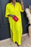Yellow Fashion Daily Basis Solid Shirt Collar Dresses