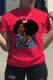Red Fashion Vintage Print Patchwork O Neck T-Shirts