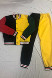 Black Yellow Casual Solid Patchwork Long Sleeve Two Pieces