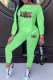 Light Green Fashion Casual Print Letter Oblique Collar Long Sleeve Two Pieces